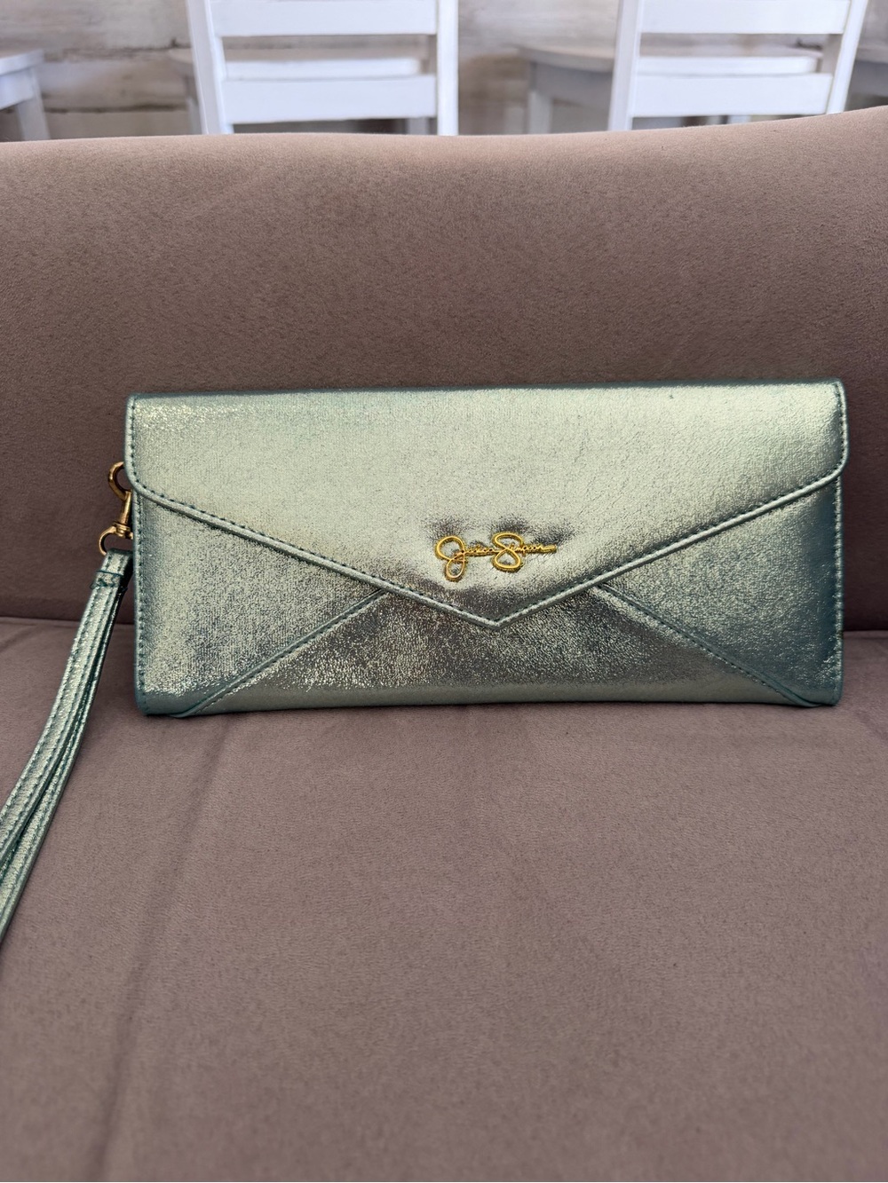 Jessica Simpson Metallic Mint Envelope Wristlet Clutch